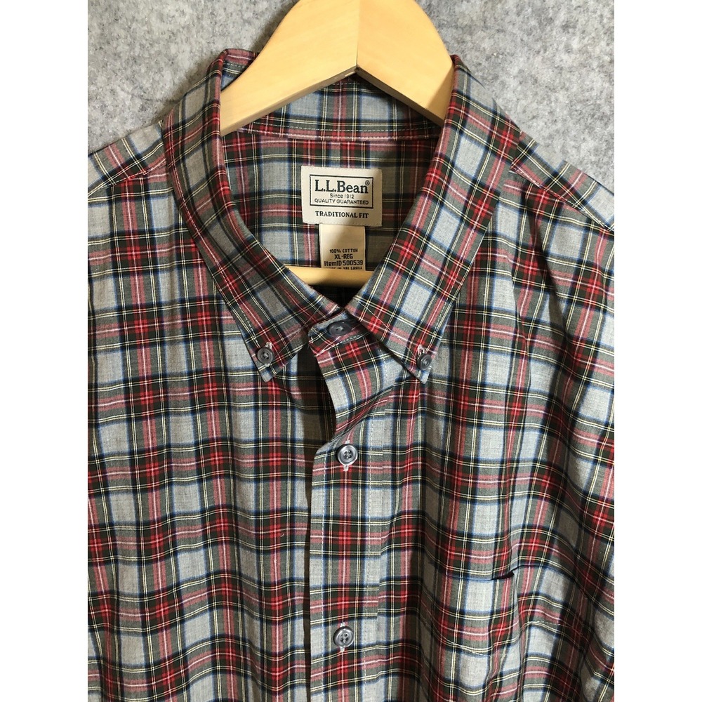 L.L. Bean Shirt Mens XL‎ Red Tartan Plaid Casual Career Classic Traditional Fit